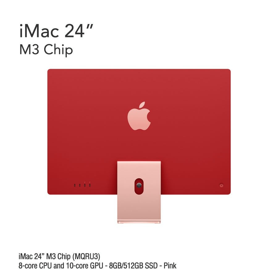 iMac 24" M3 Chip (MQRK3) with 8-core CPU and 10-core GPU - 8GB/512GB SSD - Pink