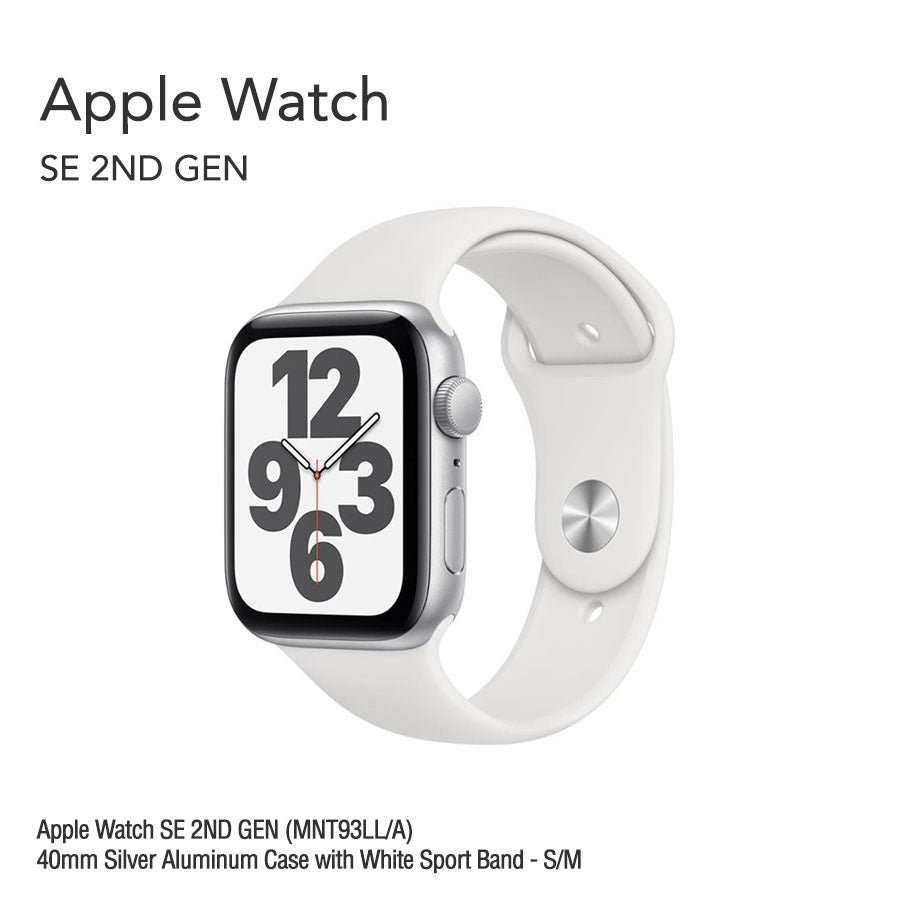 Apple Watch SE 2ND GEN (MNT93LL/A) 40mm Silver Aluminum Case with White Sport Band - S/M