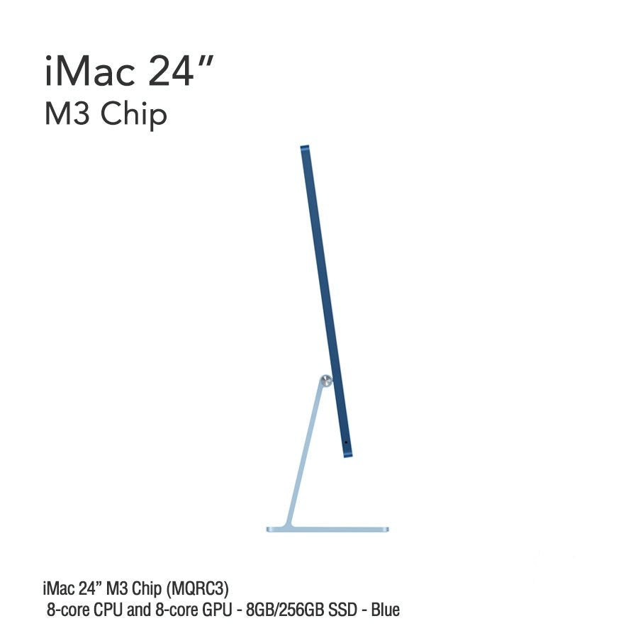 iMac 24" M3 Chip (MQRC3) with 8-core CPU and 8-core GPU - 8GB/256GB SSD - Blue