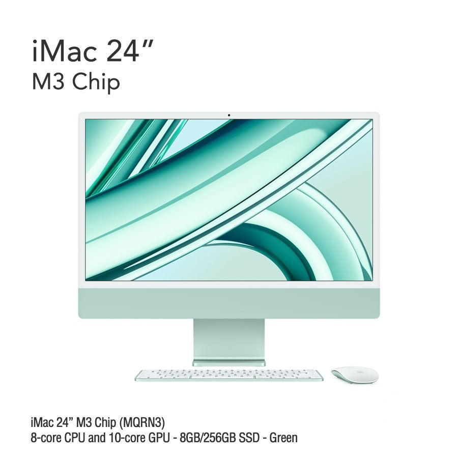 iMac 24" M3 Chip (MQRJ3) with 8-core CPU and 10-core GPU - 8GB/256GB SSD - Green