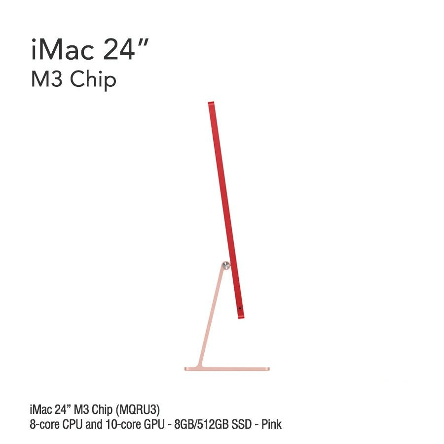 iMac 24" M3 Chip (MQRK3) with 8-core CPU and 10-core GPU - 8GB/512GB SSD - Pink